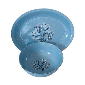 HOMER LAUGHLIN  Blue Skytone 13.5” X 11” Oval Serving Platter And 7 3/8” Bowl